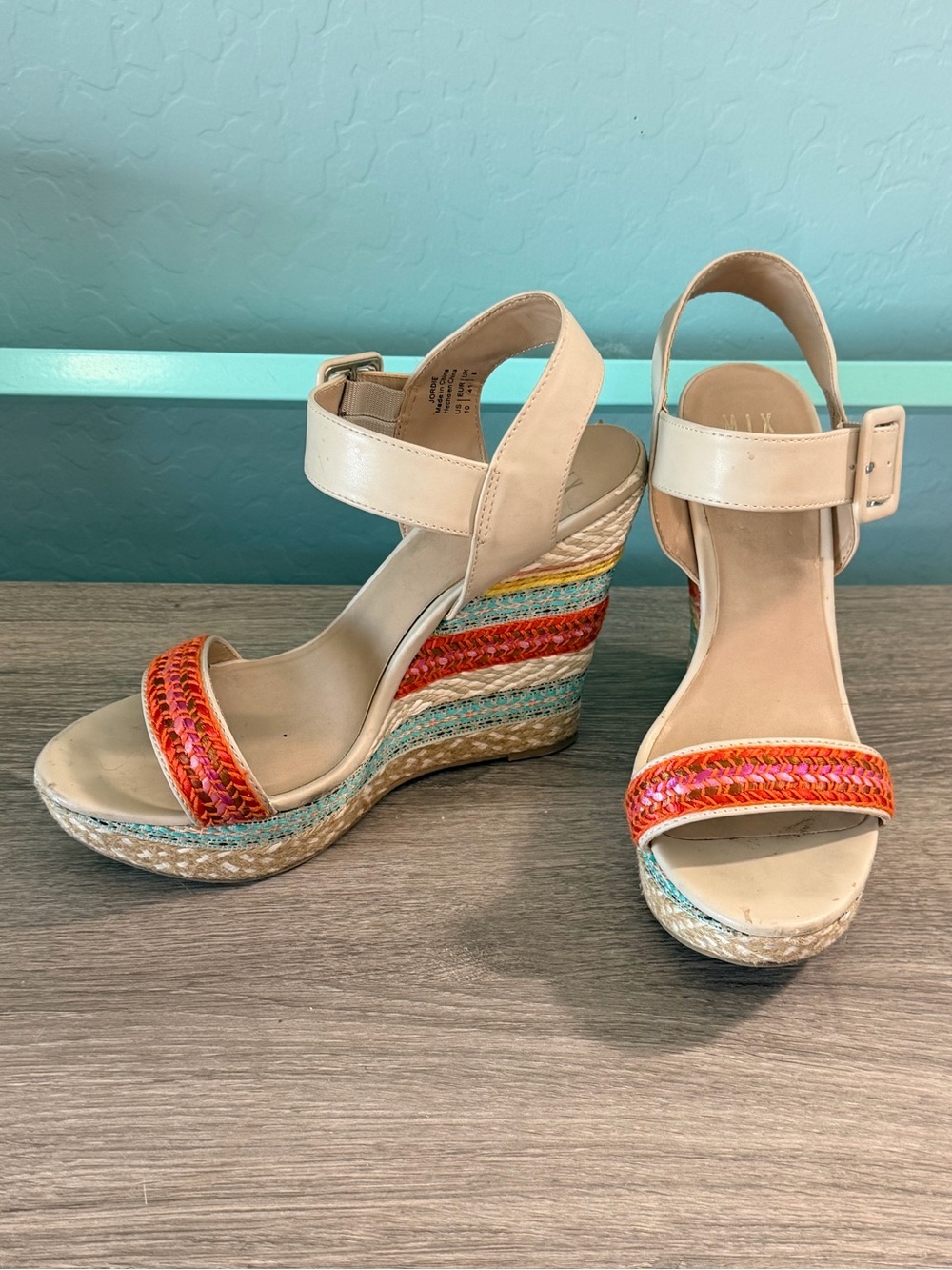 Mix No. 6 Beige Wedge Sandals with Multicolor Braided Straps